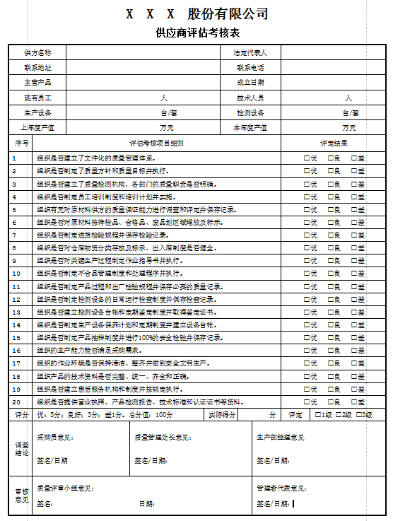 供应商调查评估表(Word版)